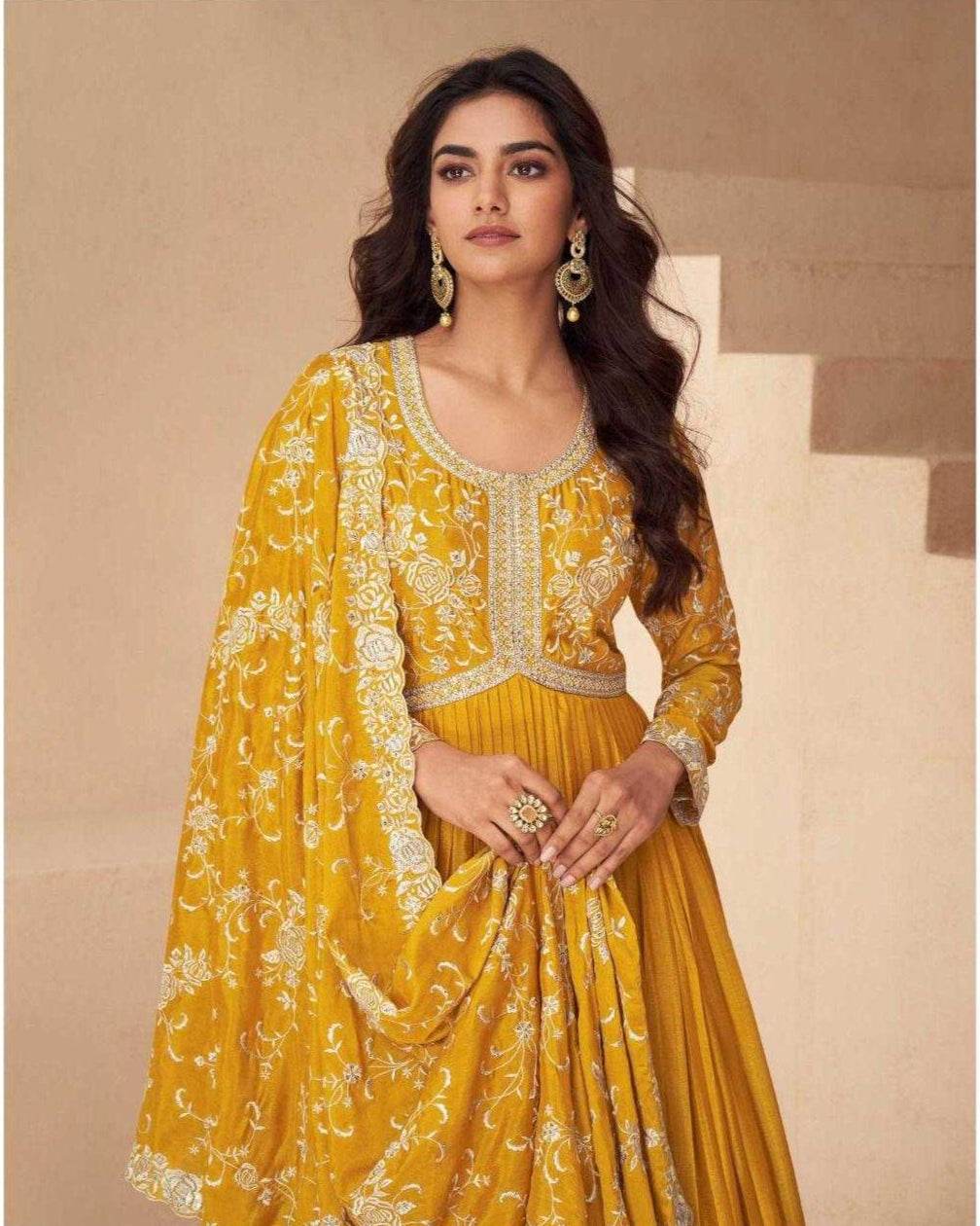 Chinon Silk Anarkali Long Gown for Elegant Occasions - MYLUXURY LANE ENTERPRISE